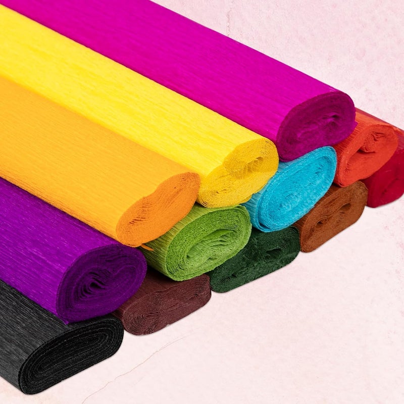 fuceury 12 Colors Crepe Paper Rolls, 10 x 98Inch Wide Crepe Paper Sheets with Floral Stem Wire and Green Floral Tapes for DIY Gift Wrapping Paper Crafts Birthday Wedding Holiday Paper Flower(Deep Colors) - Image 5